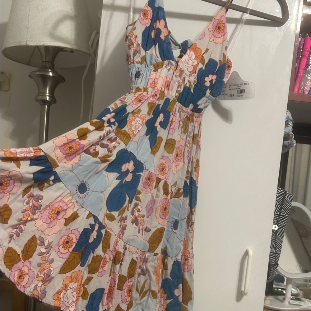 Angie Floral Mini Dress in Blue, Pink & Brown - Picture 4 of 4